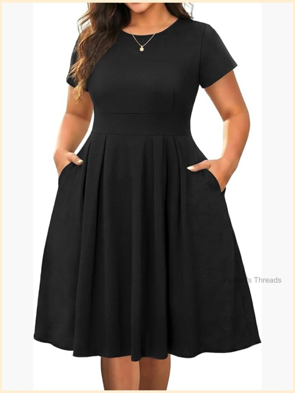 Plus Size A-Line Work Dress with Pockets - Short Sleeve Fit & Flare